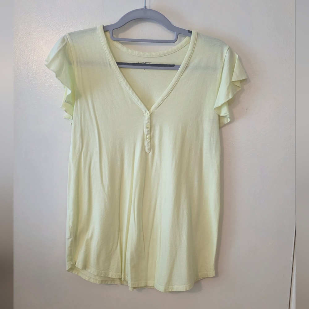 LOFT Women's Yellow Ruffle Sleeve Top